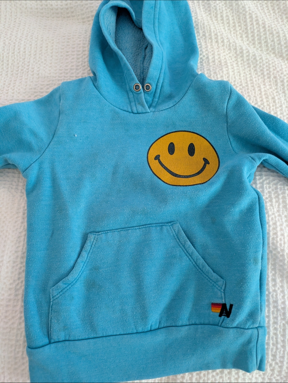 Aviator Nation Turquoise Kids Hoodie with Yellow Smiley